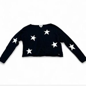PINK Cropped Oversized Boxy Fit Black Sweater with Stars, Size Medium